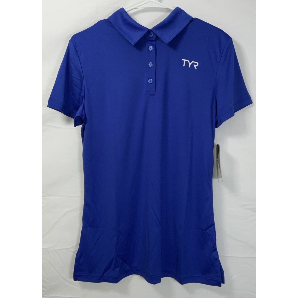 NWT Women's TYR Alliance Tech Short Sleeve Polo‎ Shirt Royal Blue & White Large